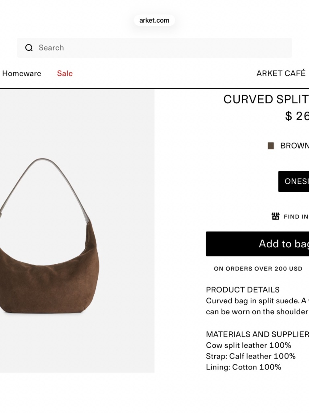 ARKET Curved Suede Shoulder Bag | Chocolate Brown | Like New - Picture 2 of 15